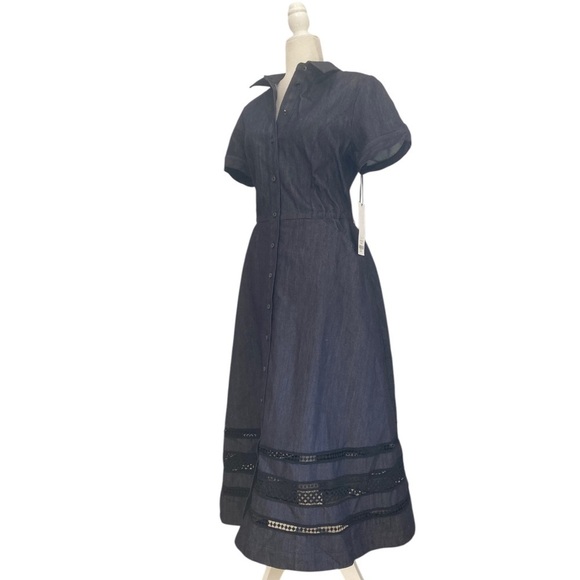 Carlisle Collection NWT Denim Blue Bell Dress Short Sleeve Fit Flare Dress - Picture 4 of 13